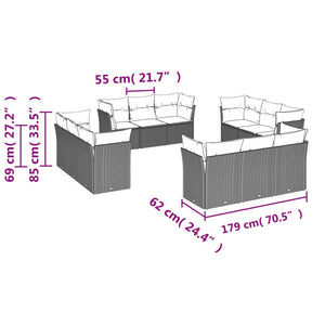 vidaXL 12-tlg. Garten-Sofagarnitur mit Kissen Hellgrau Poly Rattan