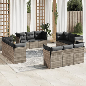 vidaXL 12-tlg. Garten-Sofagarnitur mit Kissen Hellgrau Poly Rattan