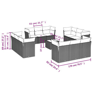 vidaXL 13-tlg. Garten-Sofagarnitur mit Kissen Hellgrau Poly Rattan