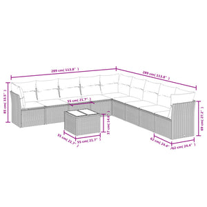 vidaXL 10-tlg. Garten-Sofagarnitur mit Kissen Hellgrau Poly Rattan