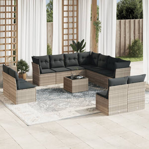 vidaXL 12-tlg. Garten-Sofagarnitur mit Kissen Hellgrau Poly Rattan