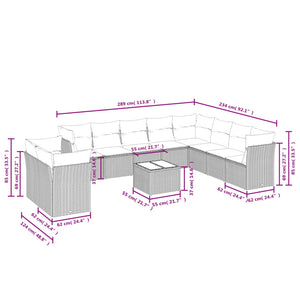 vidaXL 11-tlg. Garten-Sofagarnitur mit Kissen Hellgrau Poly Rattan