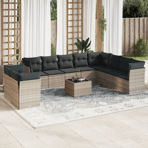 vidaXL 11-tlg. Garten-Sofagarnitur mit Kissen Hellgrau Poly Rattan