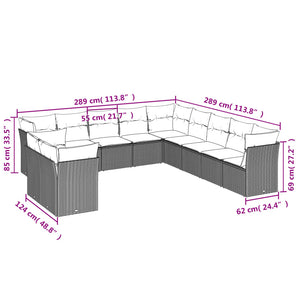 vidaXL 11-tlg. Garten-Sofagarnitur mit Kissen Hellgrau Poly Rattan