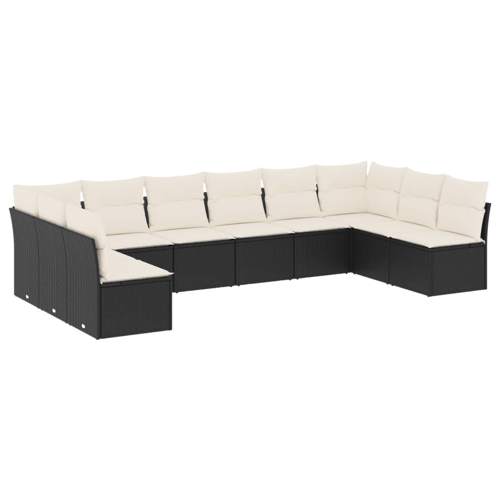 vidaXL 10-tlg. Garten-Sofagarnitur mit Kissen Schwarz Poly Rattan