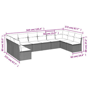 vidaXL 10-tlg. Garten-Sofagarnitur mit Kissen Hellgrau Poly Rattan