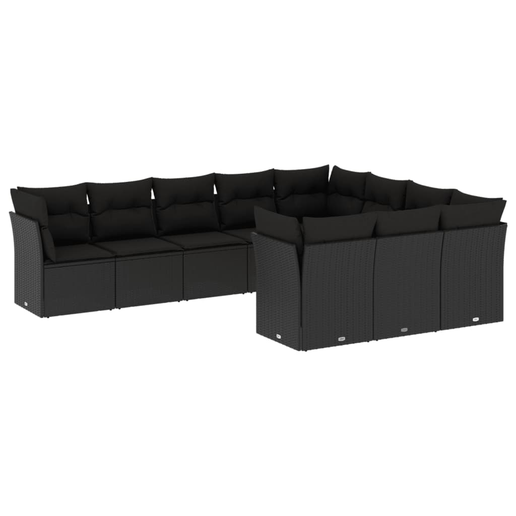 vidaXL 10-tlg. Garten-Sofagarnitur mit Kissen Schwarz Poly Rattan