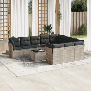 vidaXL 11-tlg. Garten-Sofagarnitur mit Kissen Hellgrau Poly Rattan