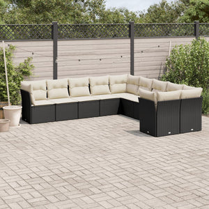 vidaXL 10-tlg. Garten-Sofagarnitur mit Kissen Schwarz Poly Rattan