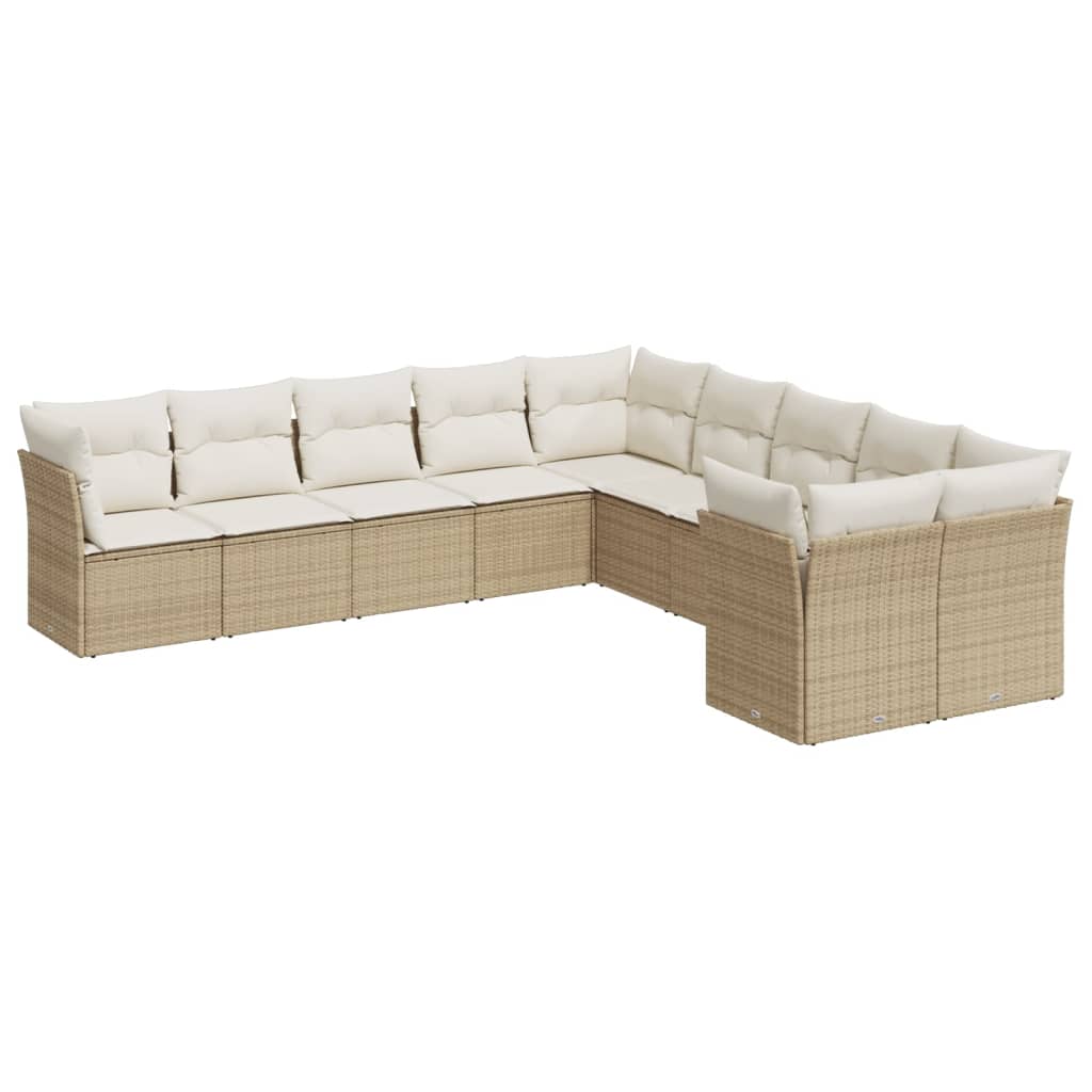 vidaXL 10-tlg. Garten-Sofagarnitur mit Kissen Beige Poly Rattan