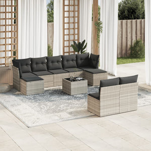 vidaXL 10-tlg. Garten-Sofagarnitur mit Kissen Hellgrau Poly Rattan