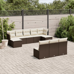 vidaXL 10-tlg. Garten-Sofagarnitur mit Kissen Braun Poly Rattan