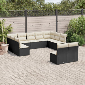 vidaXL 11-tlg. Garten-Sofagarnitur mit Kissen Schwarz Poly Rattan