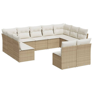 vidaXL 11-tlg. Garten-Sofagarnitur mit Kissen Beige Poly Rattan