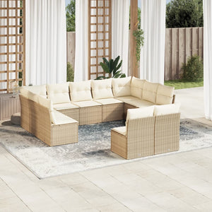 vidaXL 11-tlg. Garten-Sofagarnitur mit Kissen Beige Poly Rattan