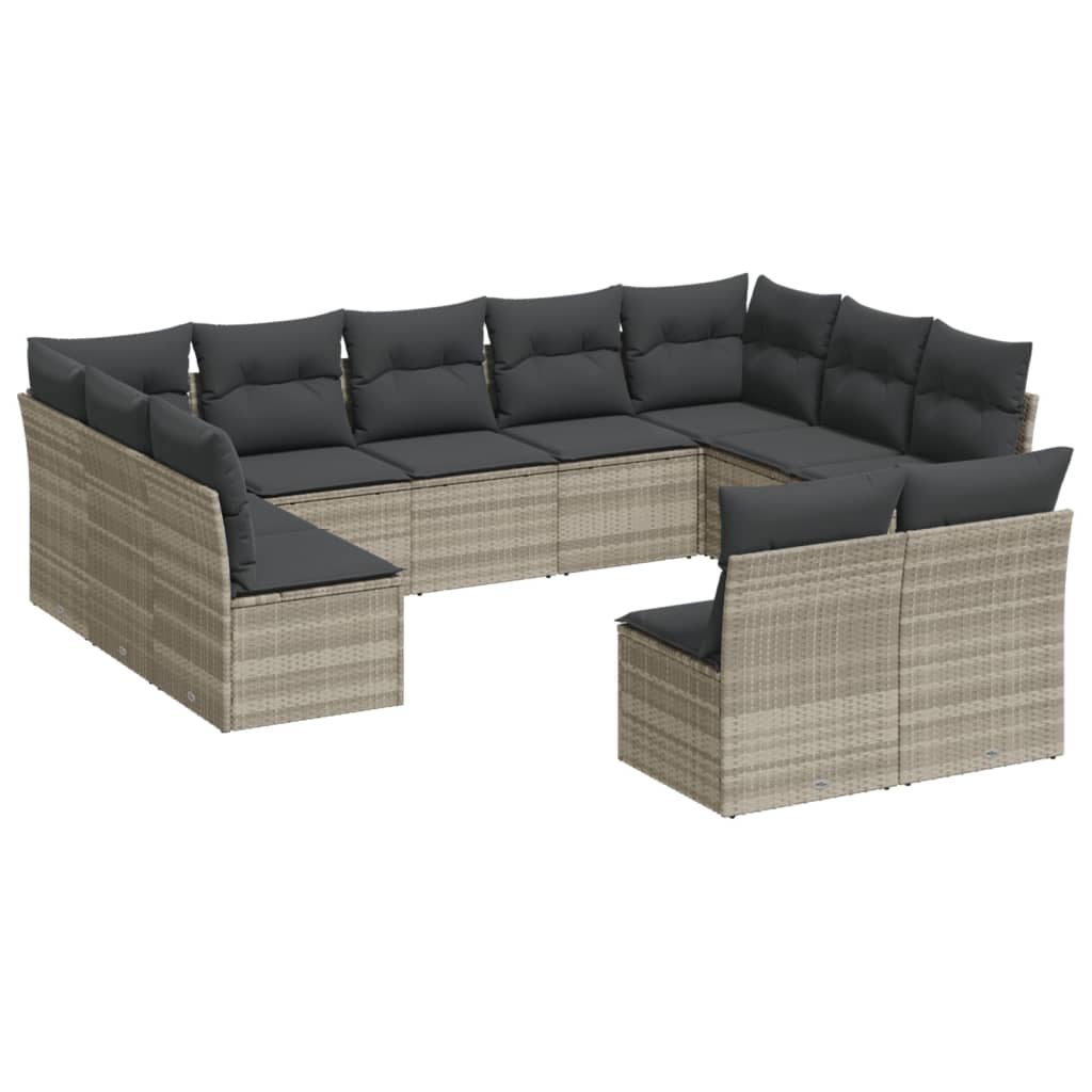 vidaXL 11-tlg. Garten-Sofagarnitur mit Kissen Hellgrau Poly Rattan