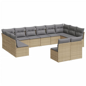 vidaXL 12-tlg. Garten-Sofagarnitur mit Kissen Beige Poly Rattan