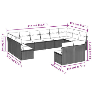 vidaXL 12-tlg. Garten-Sofagarnitur mit Kissen Hellgrau Poly Rattan