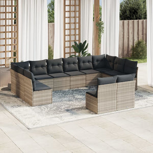 vidaXL 12-tlg. Garten-Sofagarnitur mit Kissen Hellgrau Poly Rattan