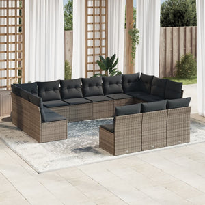 vidaXL 13-tlg. Garten-Sofagarnitur mit Kissen Grau Poly Rattan