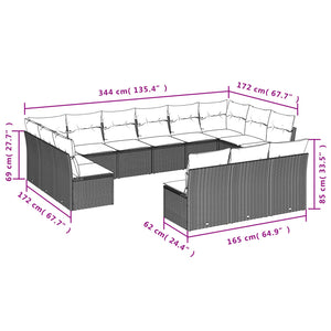 vidaXL 13-tlg. Garten-Sofagarnitur mit Kissen Hellgrau Poly Rattan