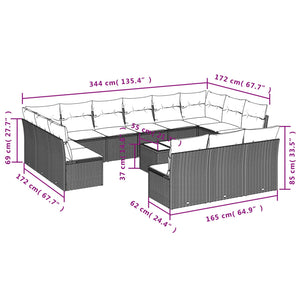 vidaXL 14-tlg. Garten-Sofagarnitur mit Kissen Hellgrau Poly Rattan