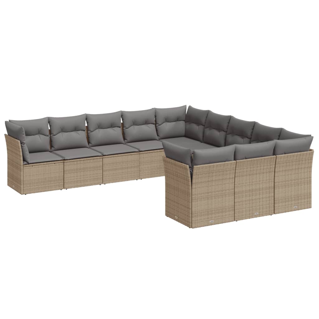 vidaXL 11-tlg. Garten-Sofagarnitur mit Kissen Beige Poly Rattan