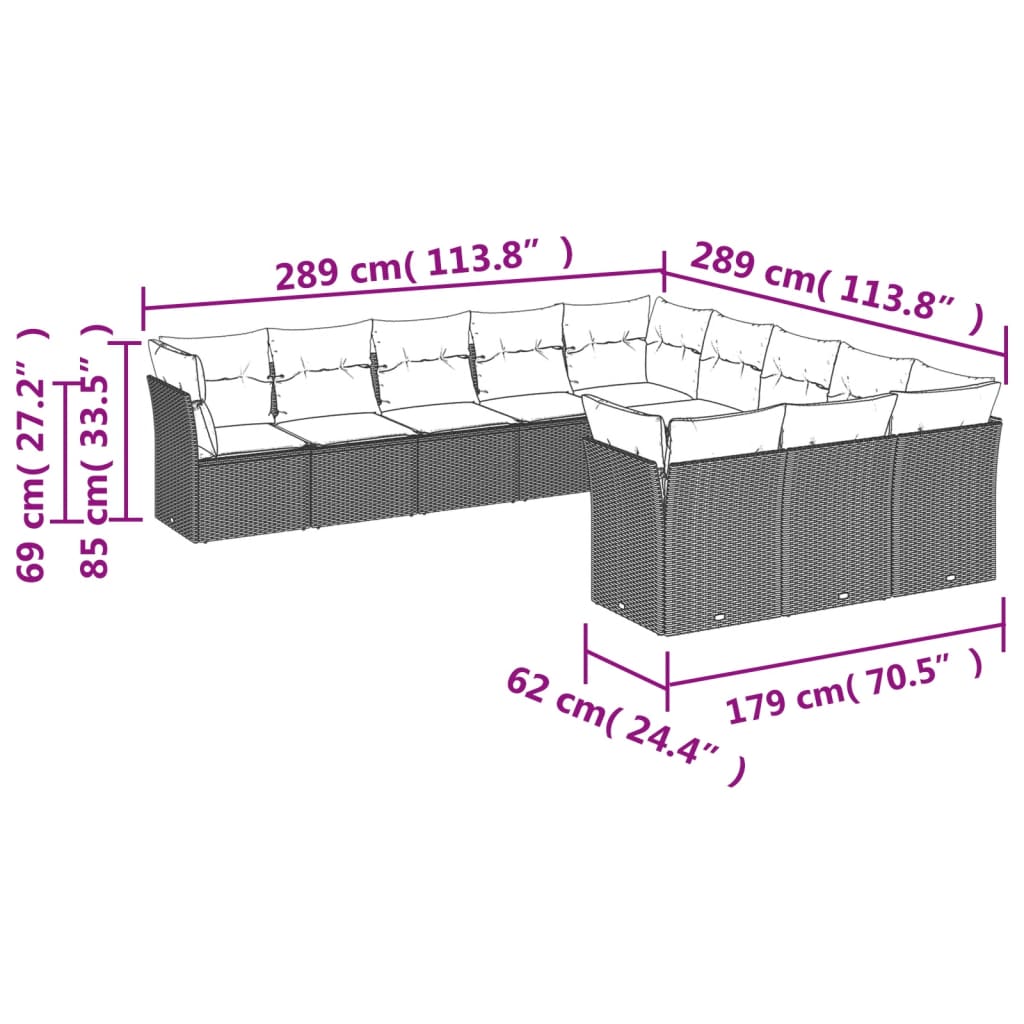 vidaXL 11-tlg. Garten-Sofagarnitur mit Kissen Beige Poly Rattan