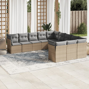 vidaXL 11-tlg. Garten-Sofagarnitur mit Kissen Beige Poly Rattan