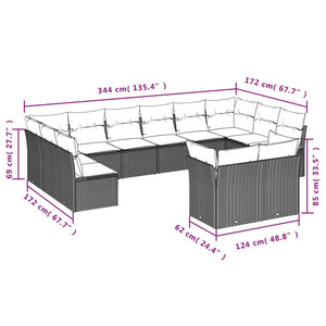 vidaXL 12-tlg. Garten-Sofagarnitur mit Kissen Grau Poly Rattan