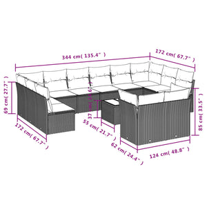 vidaXL 13-tlg. Garten-Sofagarnitur mit Kissen Hellgrau Poly Rattan