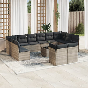 vidaXL 13-tlg. Garten-Sofagarnitur mit Kissen Hellgrau Poly Rattan