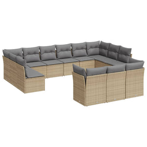 vidaXL 13-tlg. Garten-Sofagarnitur mit Kissen Beige Poly Rattan