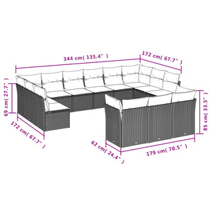 vidaXL 13-tlg. Garten-Sofagarnitur mit Kissen Beige Poly Rattan