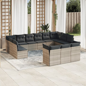 vidaXL 13-tlg. Garten-Sofagarnitur mit Kissen Hellgrau Poly Rattan