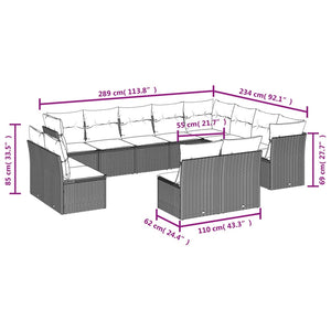 vidaXL 12-tlg. Garten-Sofagarnitur mit Kissen Braun Poly Rattan