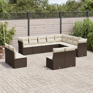 vidaXL 12-tlg. Garten-Sofagarnitur mit Kissen Braun Poly Rattan