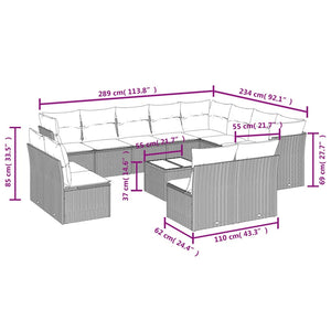 vidaXL 13-tlg. Garten-Sofagarnitur mit Kissen Hellgrau Poly Rattan