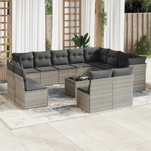 vidaXL 13-tlg. Garten-Sofagarnitur mit Kissen Hellgrau Poly Rattan