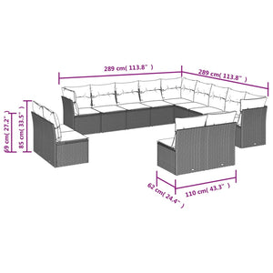 vidaXL 13-tlg. Garten-Sofagarnitur mit Kissen Schwarz Poly Rattan