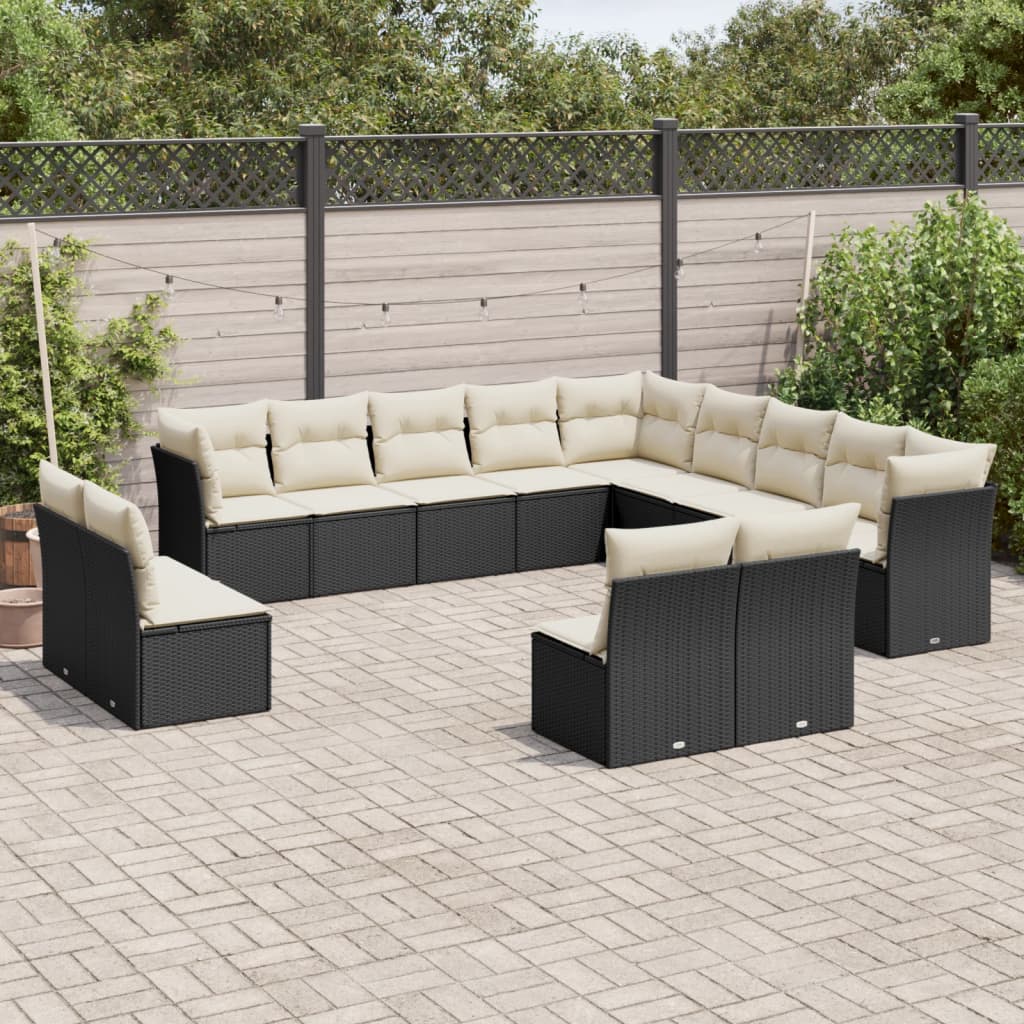 vidaXL 13-tlg. Garten-Sofagarnitur mit Kissen Schwarz Poly Rattan