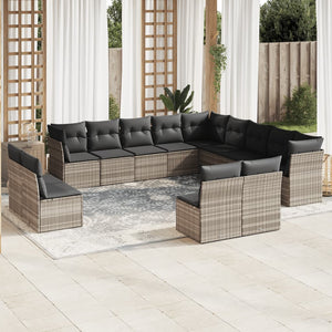 vidaXL 13-tlg. Garten-Sofagarnitur mit Kissen Hellgrau Poly Rattan