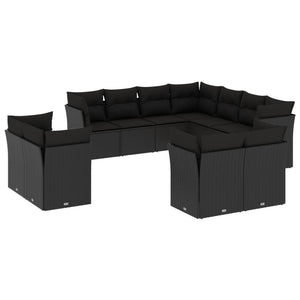 vidaXL 11-tlg. Garten-Sofagarnitur mit Kissen Schwarz Poly Rattan