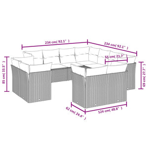 vidaXL 11-tlg. Garten-Sofagarnitur mit Kissen Schwarz Poly Rattan