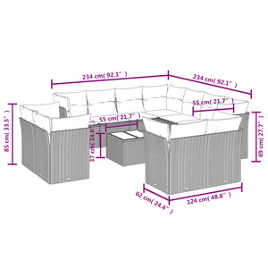 vidaXL 12-tlg. Garten-Sofagarnitur mit Kissen Hellgrau Poly Rattan