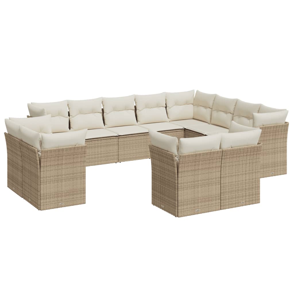 vidaXL 12-tlg. Garten-Sofagarnitur mit Kissen Beige Poly Rattan