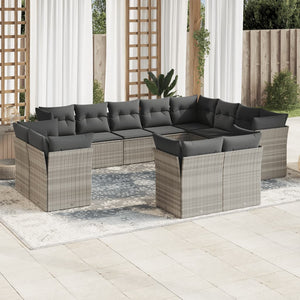 vidaXL 12-tlg. Garten-Sofagarnitur mit Kissen Hellgrau Poly Rattan