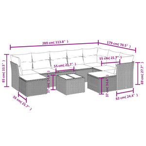 vidaXL 10-tlg. Garten-Sofagarnitur mit Kissen Hellgrau Poly Rattan