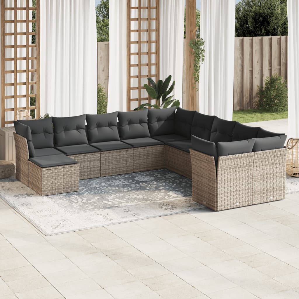 vidaXL 11-tlg. Garten-Sofagarnitur mit Kissen Grau Poly Rattan