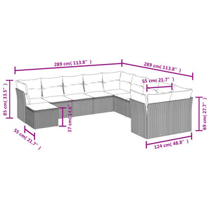 vidaXL 11-tlg. Garten-Sofagarnitur mit Kissen Hellgrau Poly Rattan